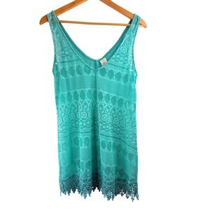 OP Women's‎ Aqua Crochet Boho Beachy Swim Cover Up Dress Sz S Festival Coastal